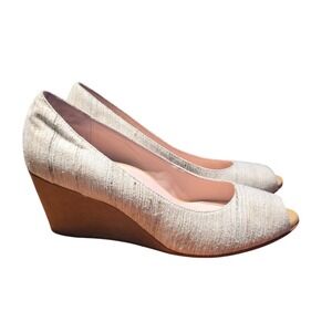 TARYN ROSE Kimberly Textile Beige Peep Toe Wedge Pumps Size‎ 8M
